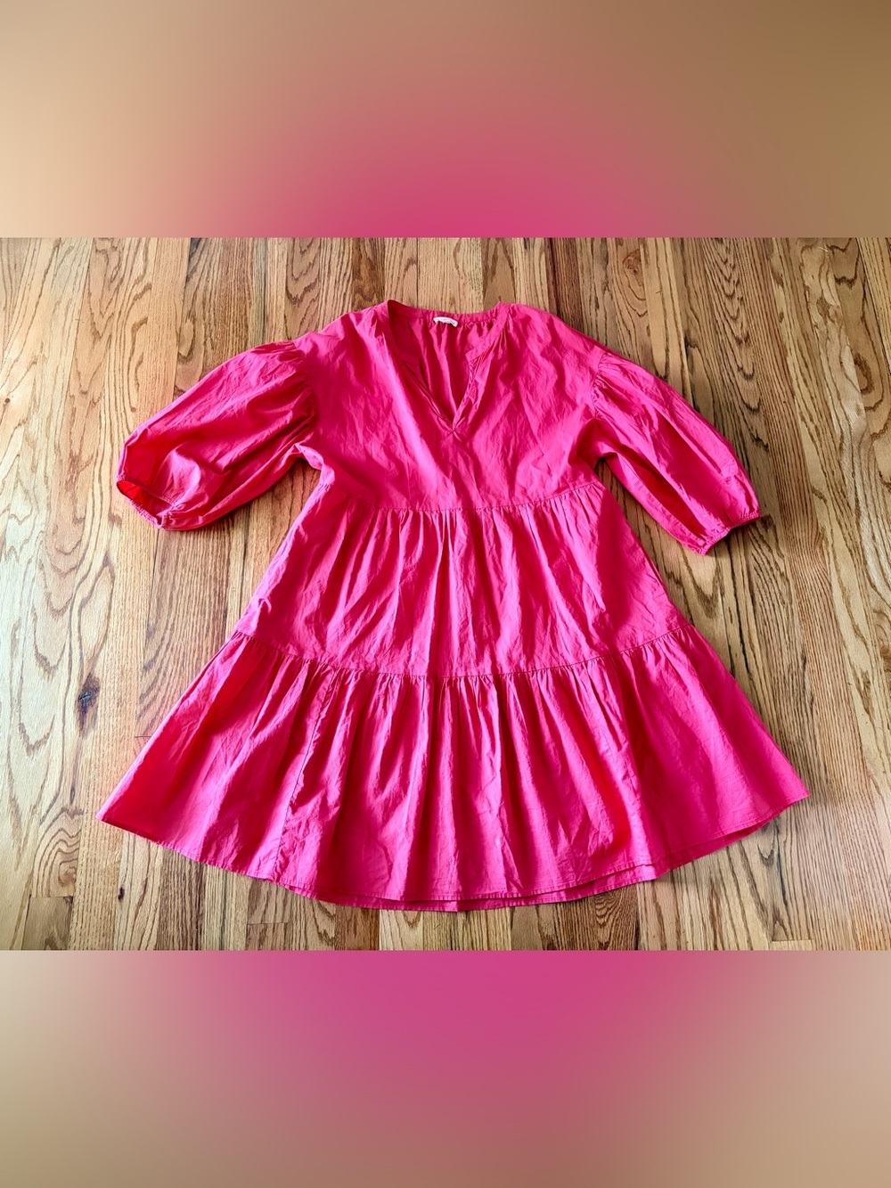 Sundry Coral Pink Tiered Cotton Midi Dress with Pockets